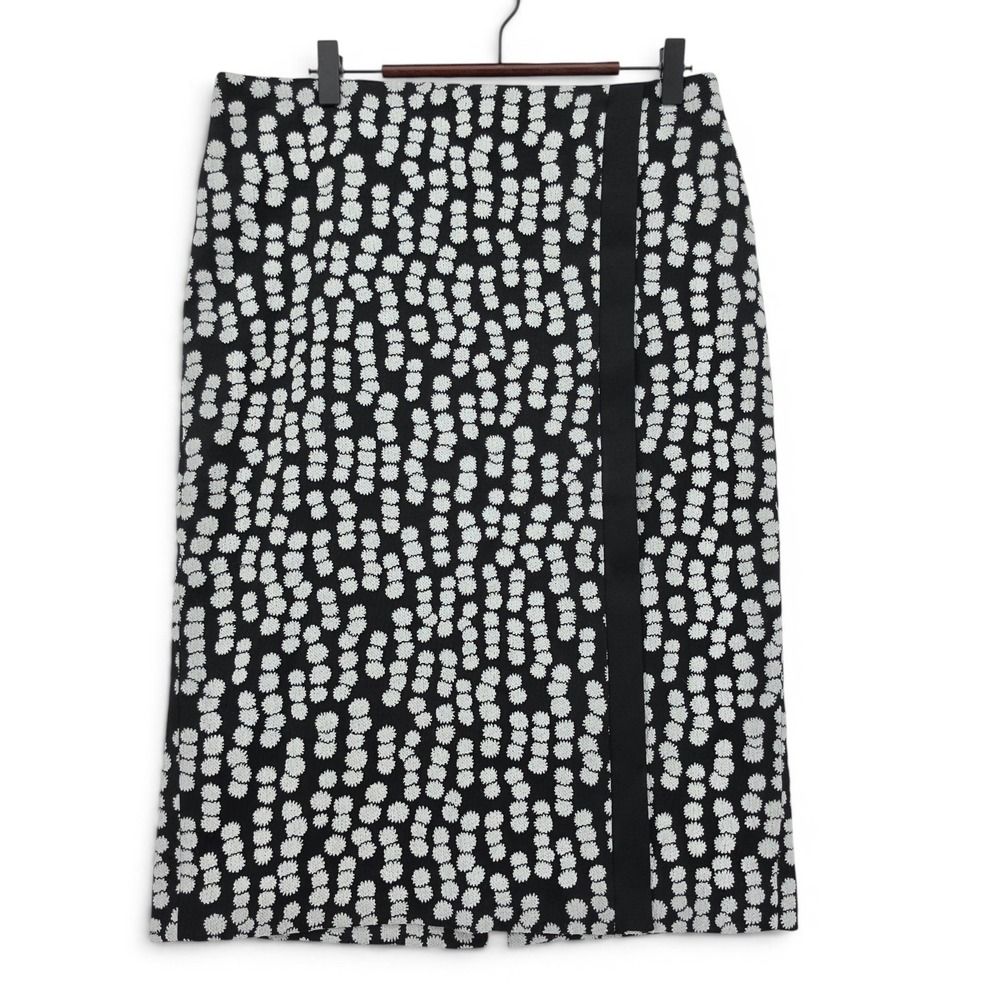 Ann Taylor 8T Tall Pencil Skirt Black White Polka Dot Career Office Midi Stretch